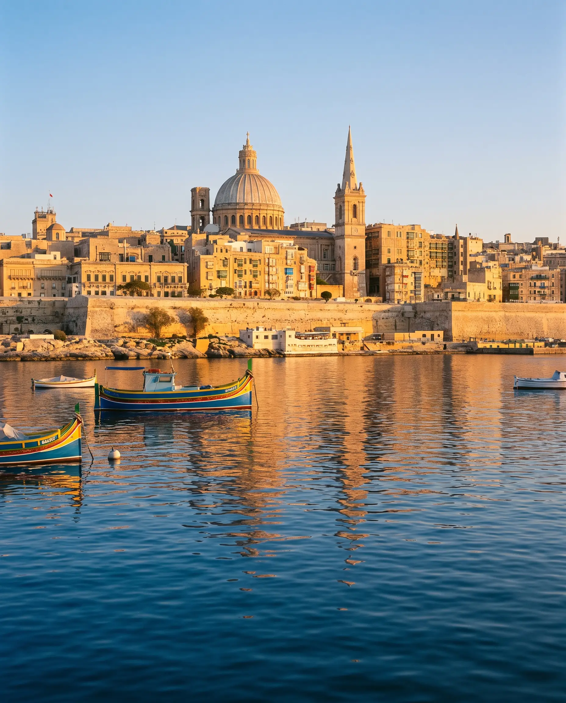 Valletta old town and the Grand Harbour in Malta at golden hour